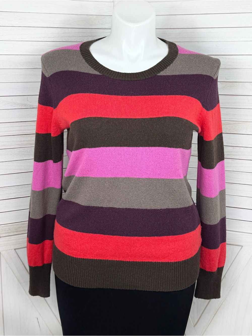 Vintage Y2K Old Navy Striped Sweater Pink Brown Multi XL Cotton‎ Wool Blend
